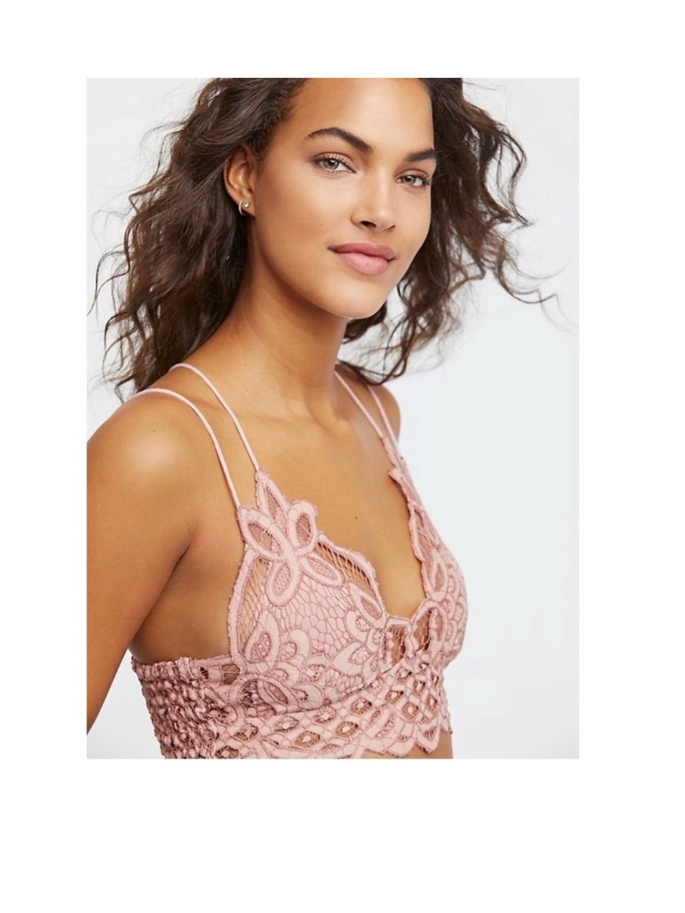 Free People Womens‎ Bralette Bra Sz large blush Ballet Lace Cotton Double Strap